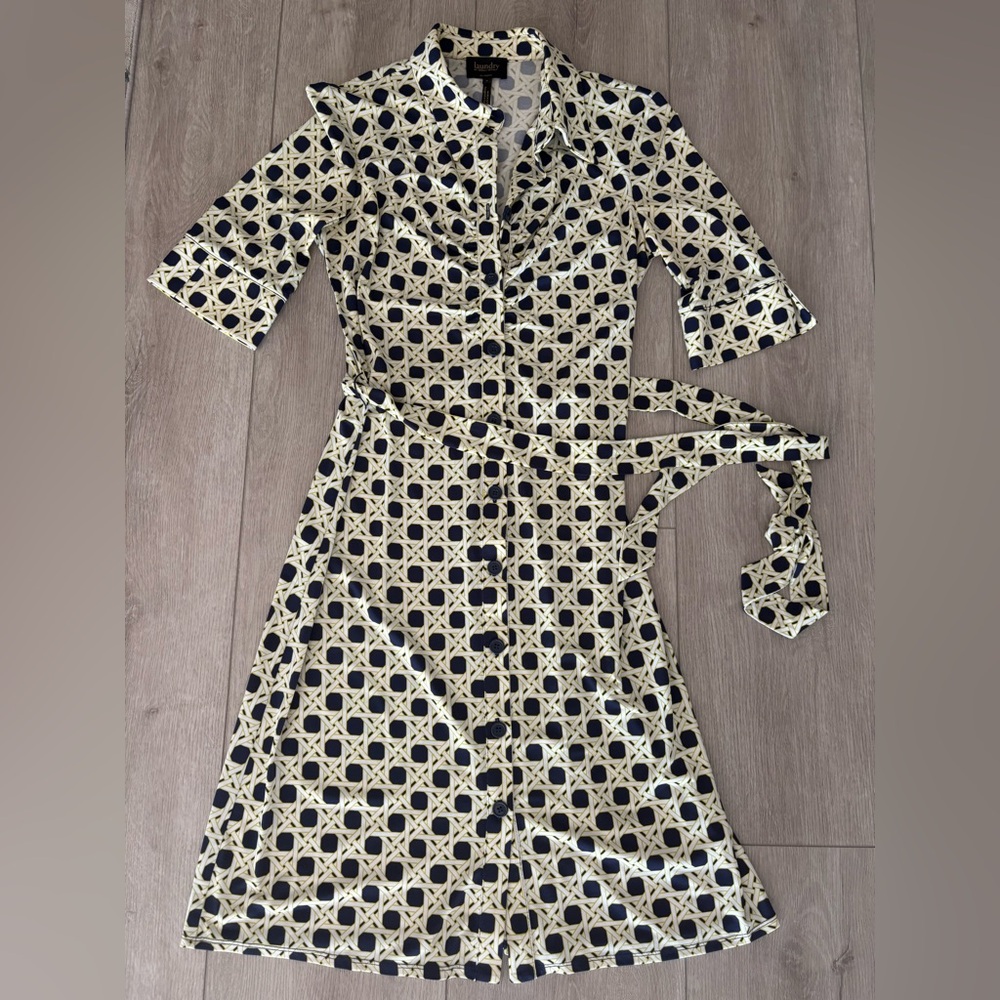 Laundry By Shelli Segal Navy Blue and Cream Geometric Dress